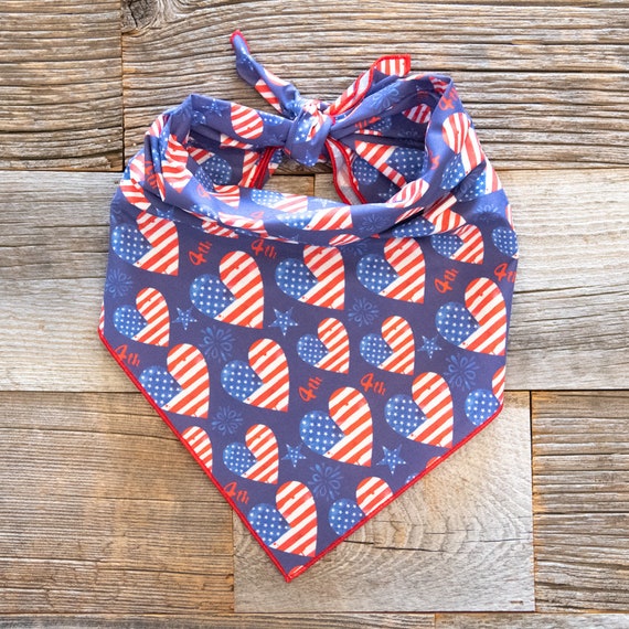 4th of July Hearts Dog Bandana, Tie On Dog Bandana