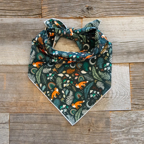 Fox Dog Bandana, Woodland Bandana, Tie On Dog Bandana