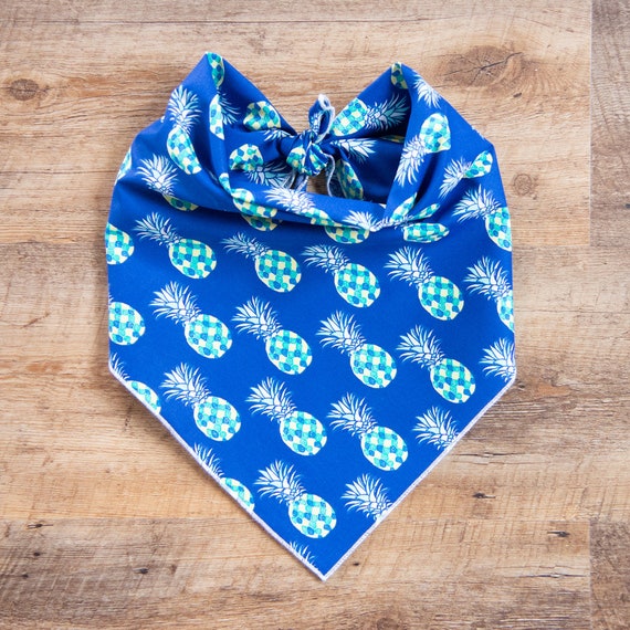 Blue Pineapple Dog Bandana, Tie On Dog Bandana