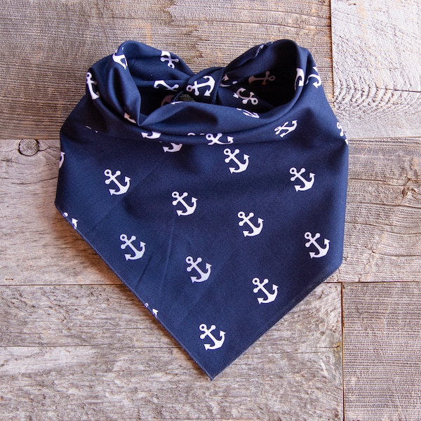 Anchors on Navy Dog Bandana, Anchors, Sailing, Nautical, Summer, Ocean, Summertime, Tie On Dog Bandana