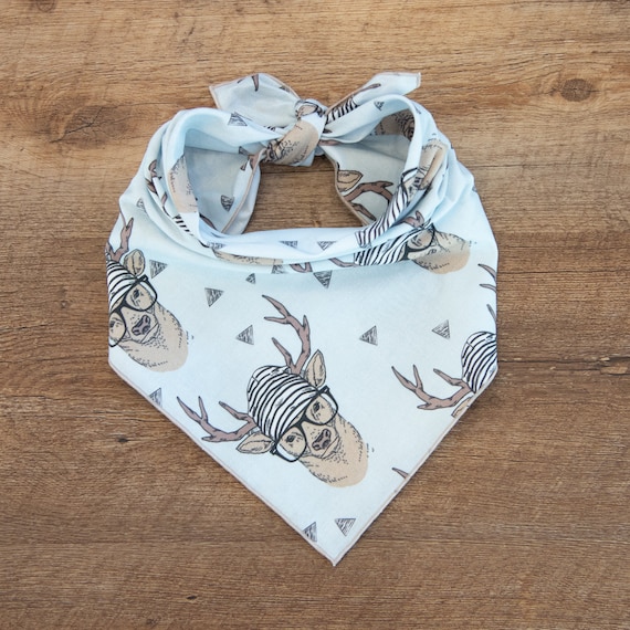 Grey Deer Bandana, Grey Hipster Deer Bandana, Tie On Dog Bandana