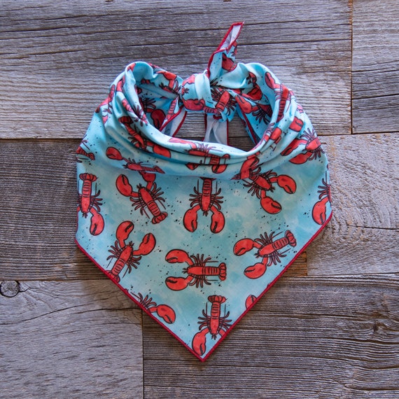 Lobsters on Blue Dog Bandana, Tie On Dog Bandana