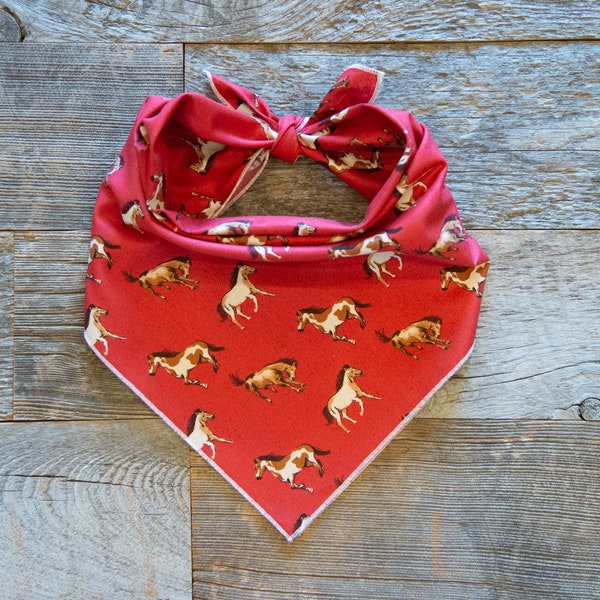 Wild Horses in Red Dog Bandana, Tie On Dog Bandana
