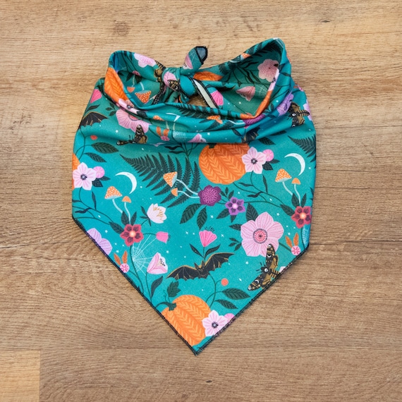 Midnight Garden in Teal Halloween Bandana, Tie On Dog Bandana