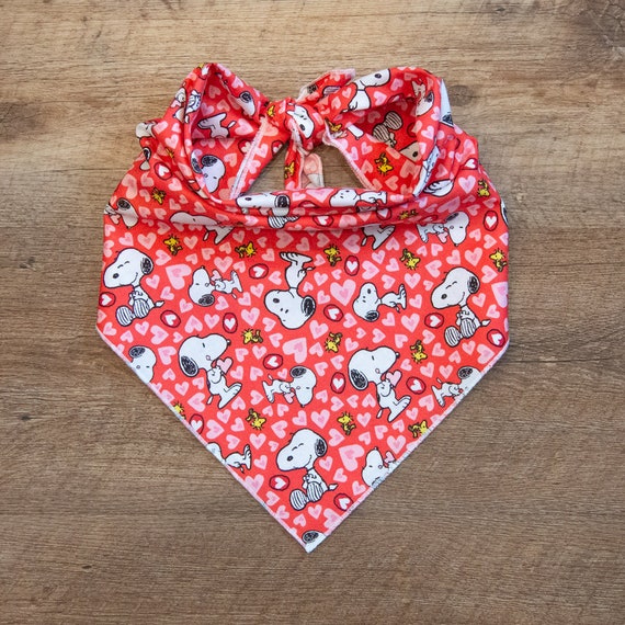 Valentine's Day Dog Bandana, White Dog, Hearts, Tie On Dog Bandana