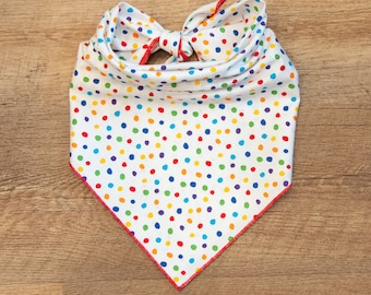 Rainbow Dots Dog Bandana, Birthday Bandana, Tie On Dog Bandana