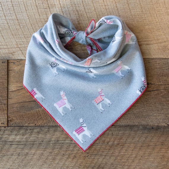 Llamas on Gray Flannel Dog Bandana, Tie On Dog Bandana