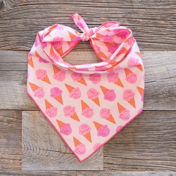 Pink Ice Cream Cone Dog Bandana, Tie On Dog Bandana