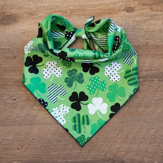 Patterned Shamrocks on Green Dog Bandana, St. Patrick's Day, Tie On Dog Bandana