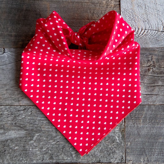 Tiny White Hearts on Red Bandana, Valentine's Day Dog Bandana, Tie On Dog Bandana