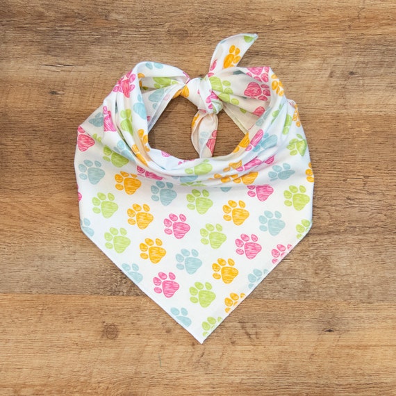 Rainbow Paw Print Dog Bandana, Tie On Dog Bandana