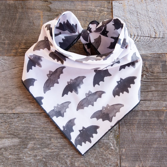 Watercolor Bats Bandana, Black Bats, Halloween, Tie On Dog Bandana