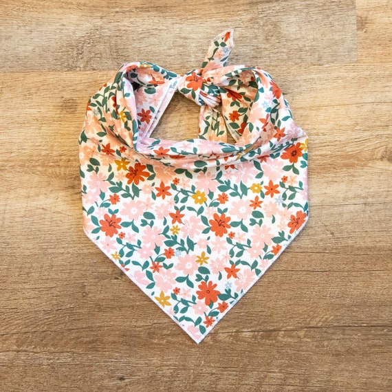 Rust & Pink Floral Dog Bandana, Boho Bandana, Tie On Dog Bandana