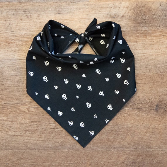 Mini Skulls on Black Dog Bandana, Halloween Dog Bandana, Tie On Dog Bandana