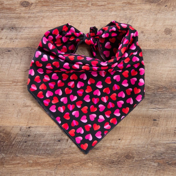 Ombre Hearts on Black Dog Bandana, Valentine's Day, Tie On Dog Bandana