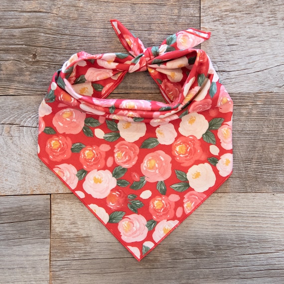 Valentine's Day Floral Dog Bandana, Tie On Dog Bandana