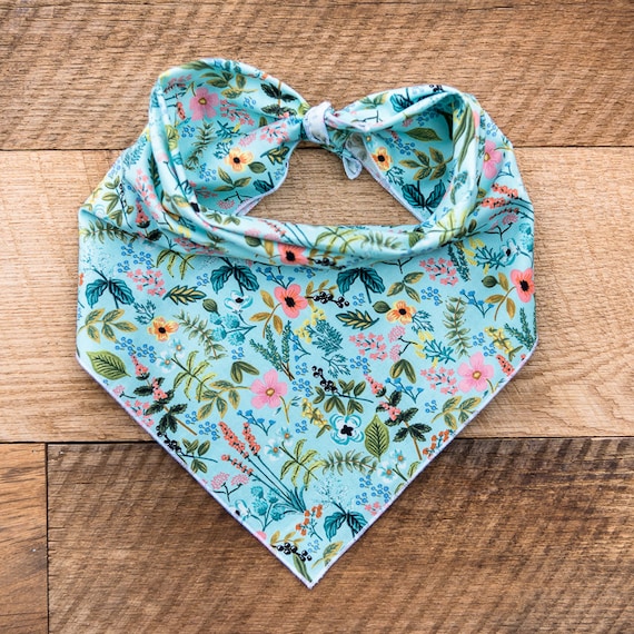 Amalfi Flower Dog Bandana in Mint Aqua, Flowers, Spring, Tie On Dog Bandana