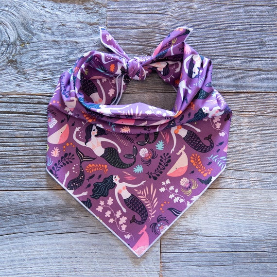 Mermaid Dog Bandana, Mermaids on Purple, Tie On Dog Bandana