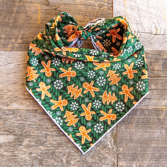 Gingerbread Cookie Dog Bandana, Christmas Bandana, Snowflakes, Tie On Dog Bandana