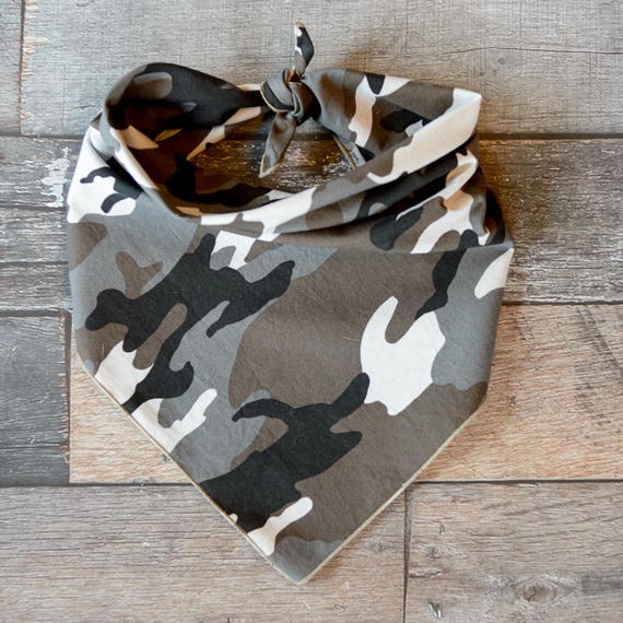 Gray Camouflage Dog Bandana, Hunting Dog Bandana, Tie On Dog Bandana