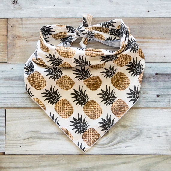 Gold & Black Pineapple Dog Bandana, Tie On Dog Bandana