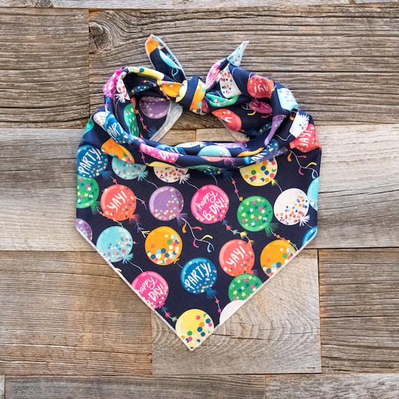 Happy Birthday Dog Bandana, Birthday Balloons on Navy Bandana, Birthday Party, Tie On Dog Bandana