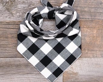 Black & White Plaid Flannel Dog Bandana