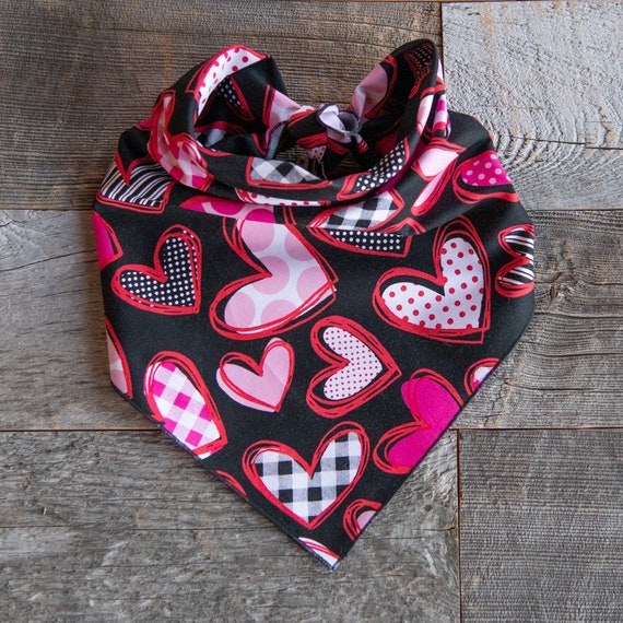 Hearts with Patterns Bandana, Valentine's Day Dog Bandana, Hearts, Love, Tie On Dog Bandana