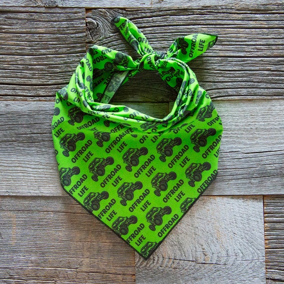 Green Offroad Life Dog Bandana, ATV Bandana, Adventure Dog Bandana, Tie On Dog Bandana