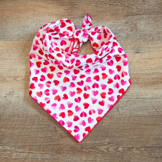 Ombre Hearts on White Dog Bandana, Valentine's Day, Tie On Dog Bandana