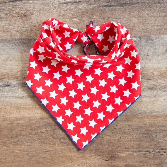 White Stars on Red Dog Bandana, 4th of July, Memorial Day, Independence Day, Tie On Dog Bandana