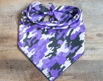 Purple Camouflage Dog Bandana, Tie On Dog Bandana