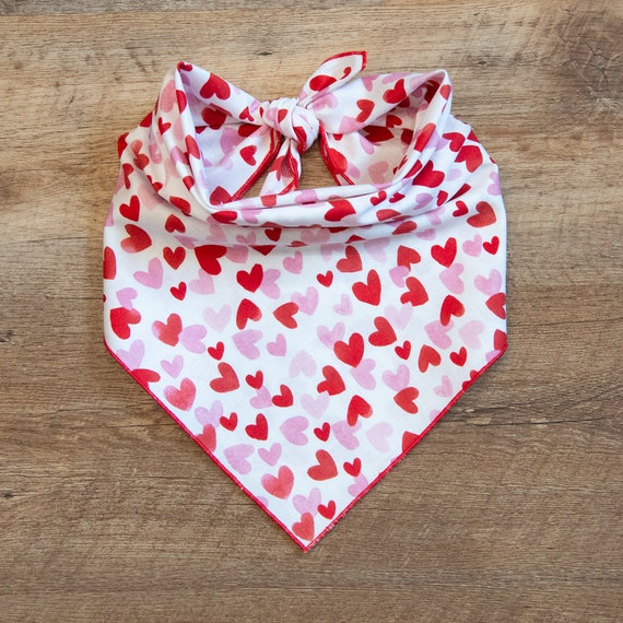 Red & Pink Valentine Hearts on White, Valentine's Day, Tie On Dog Bandana