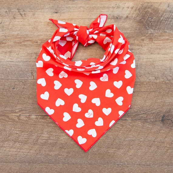 White Hearts on Red Dog Bandana, Tie On Dog Bandana