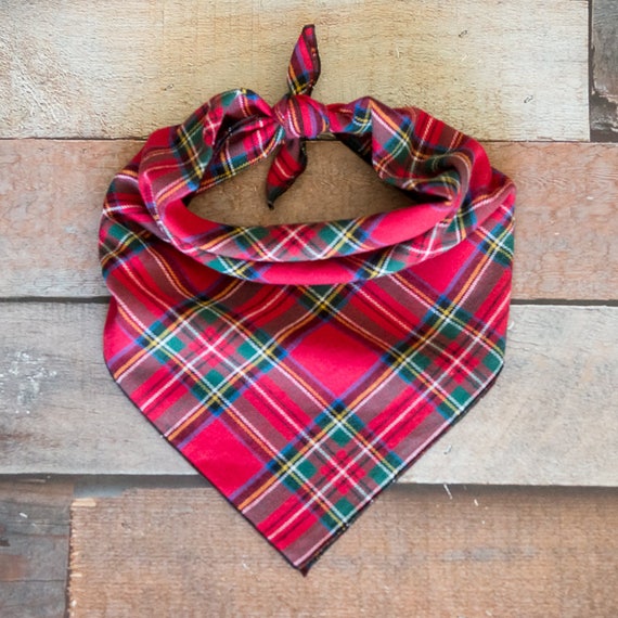 Red Plaid Flannel Dog Bandana #1, Tie On Dog Bandana