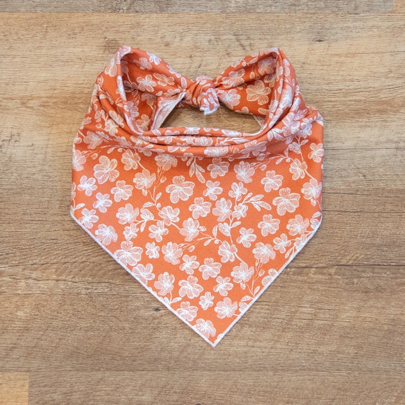 Rust Orange Floral Dog Bandana, Tie On Dog Bandana