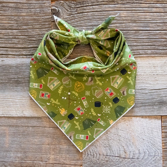 Camping Dog Bandana Love You S'more on Olive Green 