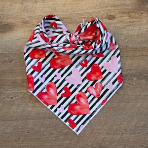 Watercolor Hearts on Stripes Dog Bandana, Valentine&#39;s Day, Tie On Dog Bandana
