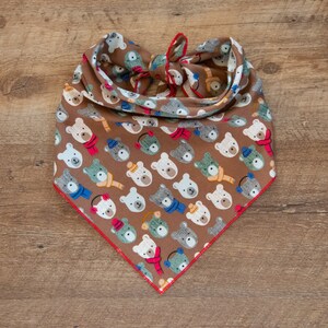 Winter Bears on Brown, Tie On Dog Bandana
