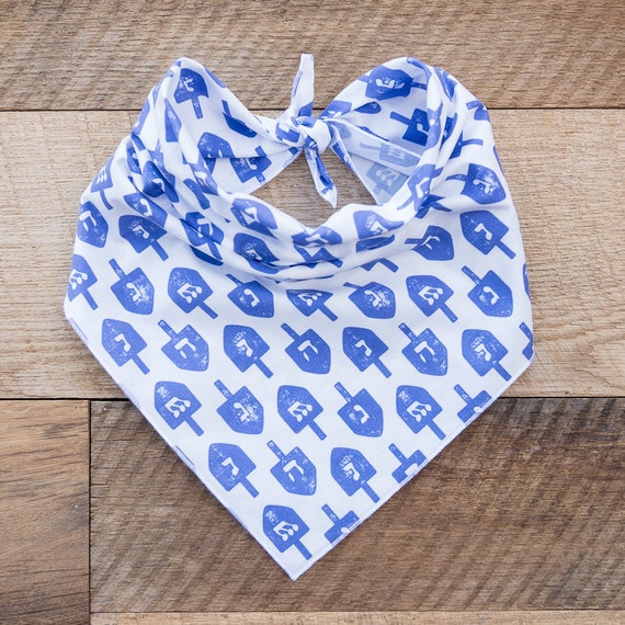 Hanukkah Dog Bandana, Dreidel, Blue Watercolor, Tie On Dog Bandana