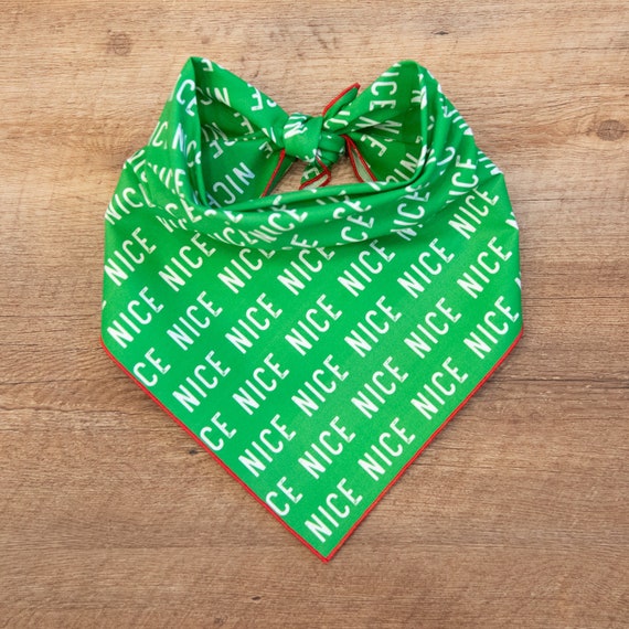 Christmas Dog Bandana, Nice, Tie On Dog Bandana