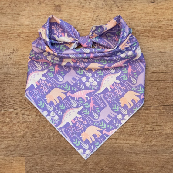 Purple Dinosaur Dog Bandana, Tie On Dog Bandana