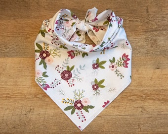 Burgundy Floral Dog Bandana, Tie On Dog Bandana