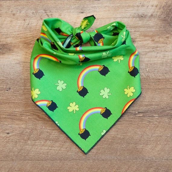 Rainbows & Shamrocks Dog Bandana, Pot o' Gold, St. Patrick's Day, Tie On Dog Bandana