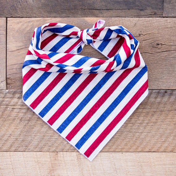 4th of July Dog Bandana, Red White and Blue Stripes, Patriotic, Tie On Dog Bandana