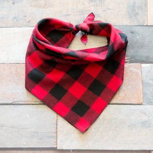 Red Lumberjack Bandana, Red Buffalo Plaid Flannel Bandana, Tie On Dog Bandana