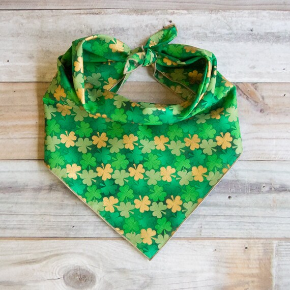 St. Patrick's Day Dog Bandana, Green & Gold Shamrocks, St. Patrick's Day, Tie On Dog Bandana