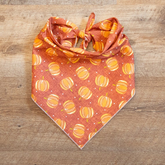 Orange Pumpkins on Rust Dog Bandana, Tie On Dog Bandana