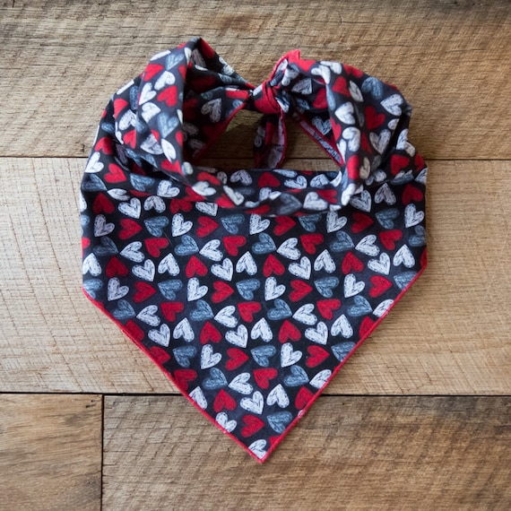 Valentine's Day Dog Bandana, Hearts Dog Bandana, Chalkboard Hearts, Valentine, Tie On Dog Bandana