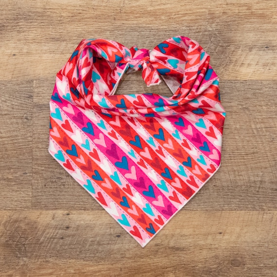 Pink Red Blue Valentine's Day Dog Bandana, Hearts Tie On Dog Bandana Dog Scarf